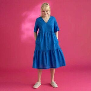 “Furilden” woven dress in organic cotton Blue